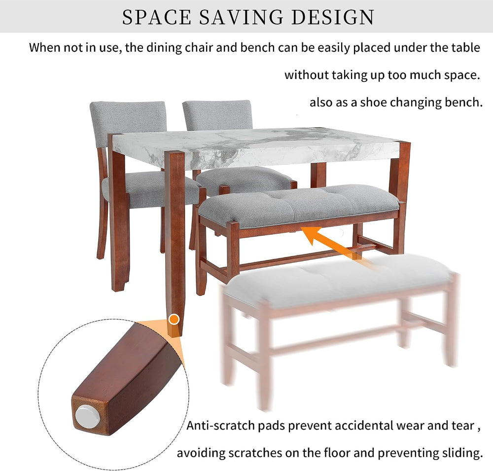 Merax 4 Piece Dining Table Set, Faux Marble Table and 2 Upholstered Chairs 1 ...