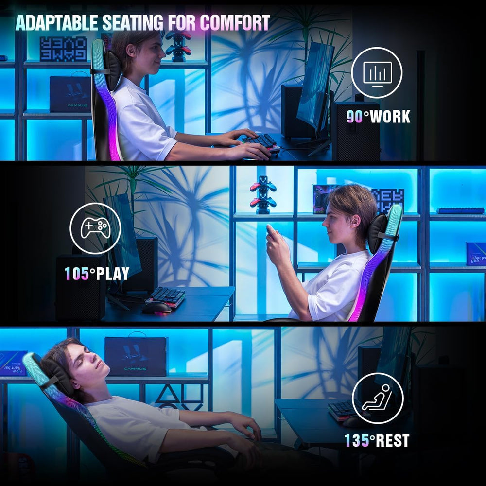 GTPLAYER Gaming Chair, Computer Chair with RGB LED Lights, High Back Ergonomi...