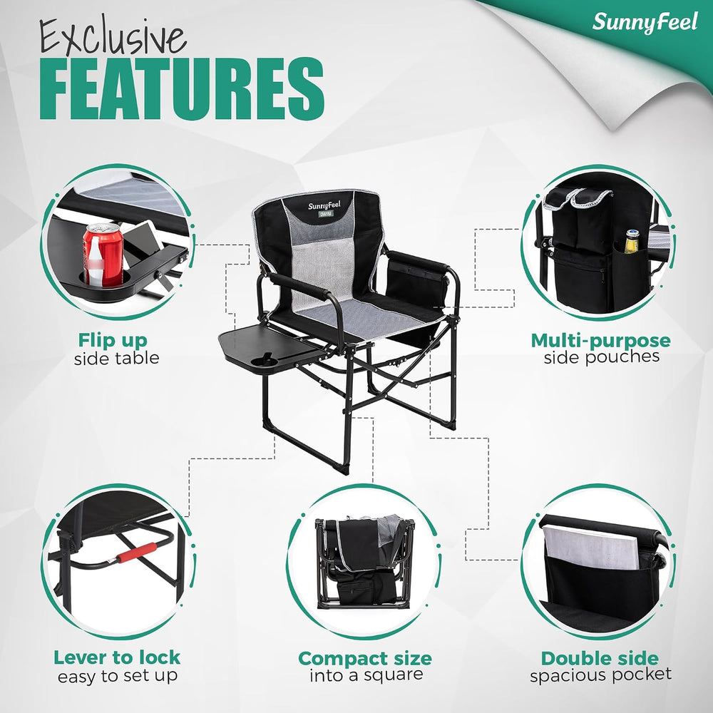 SUNNYFEEL Oversized Camping Chair Portable Directors Chairs with Side Table |...