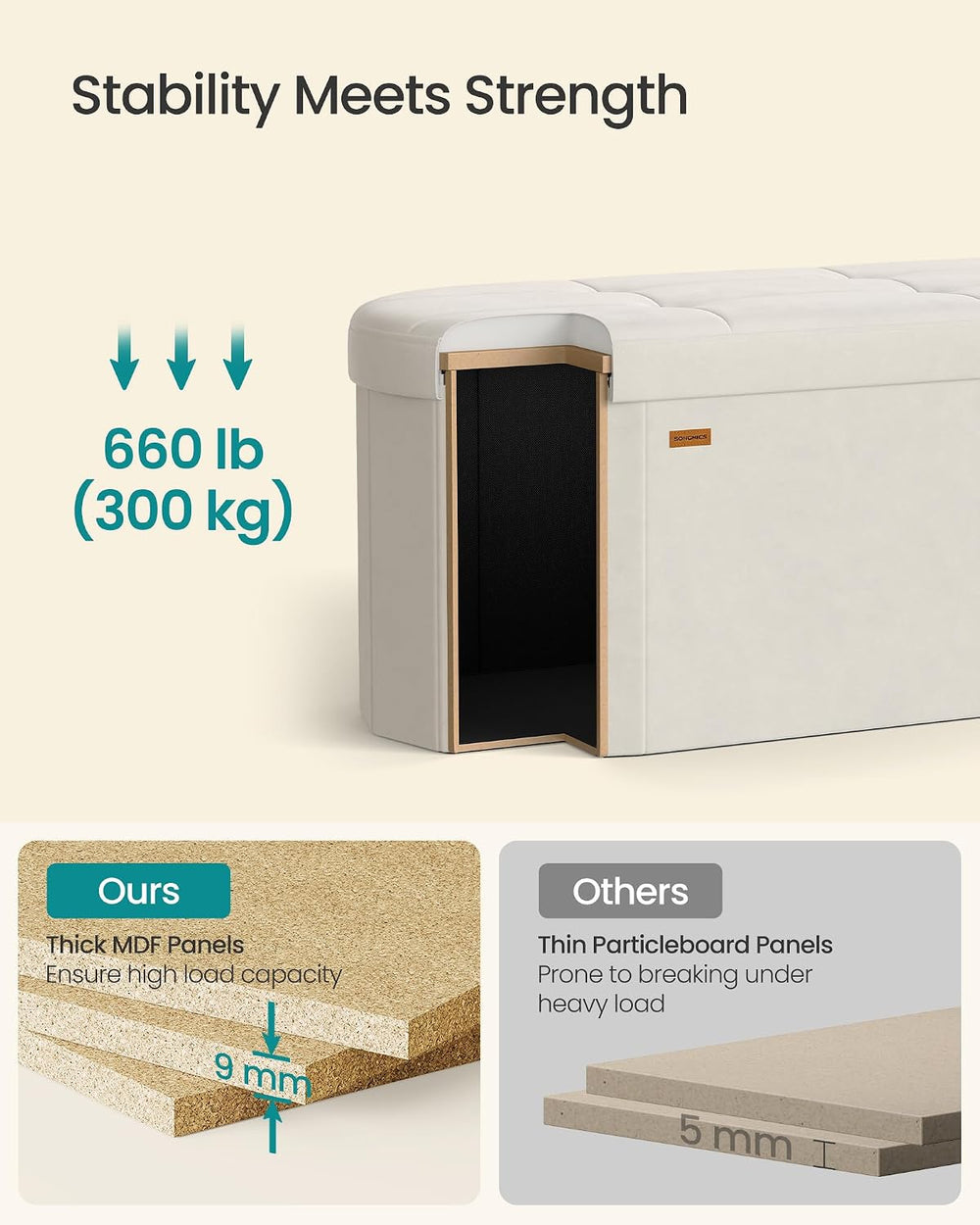 SONGMICS Folding Ottoman with Storage, Oval Bench, Velvet Fabric | For Living...