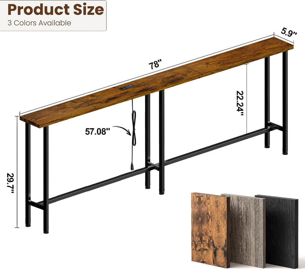 GRLEAF 78 Inch Narrow Sofa Table with Power Outlet, Extra Long Console Table ...