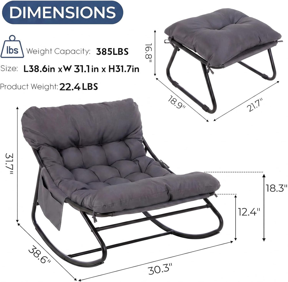 Arlopu Outdoor Rocking Chair Set of 2 with Ottoman, Papasan Rocking Chair