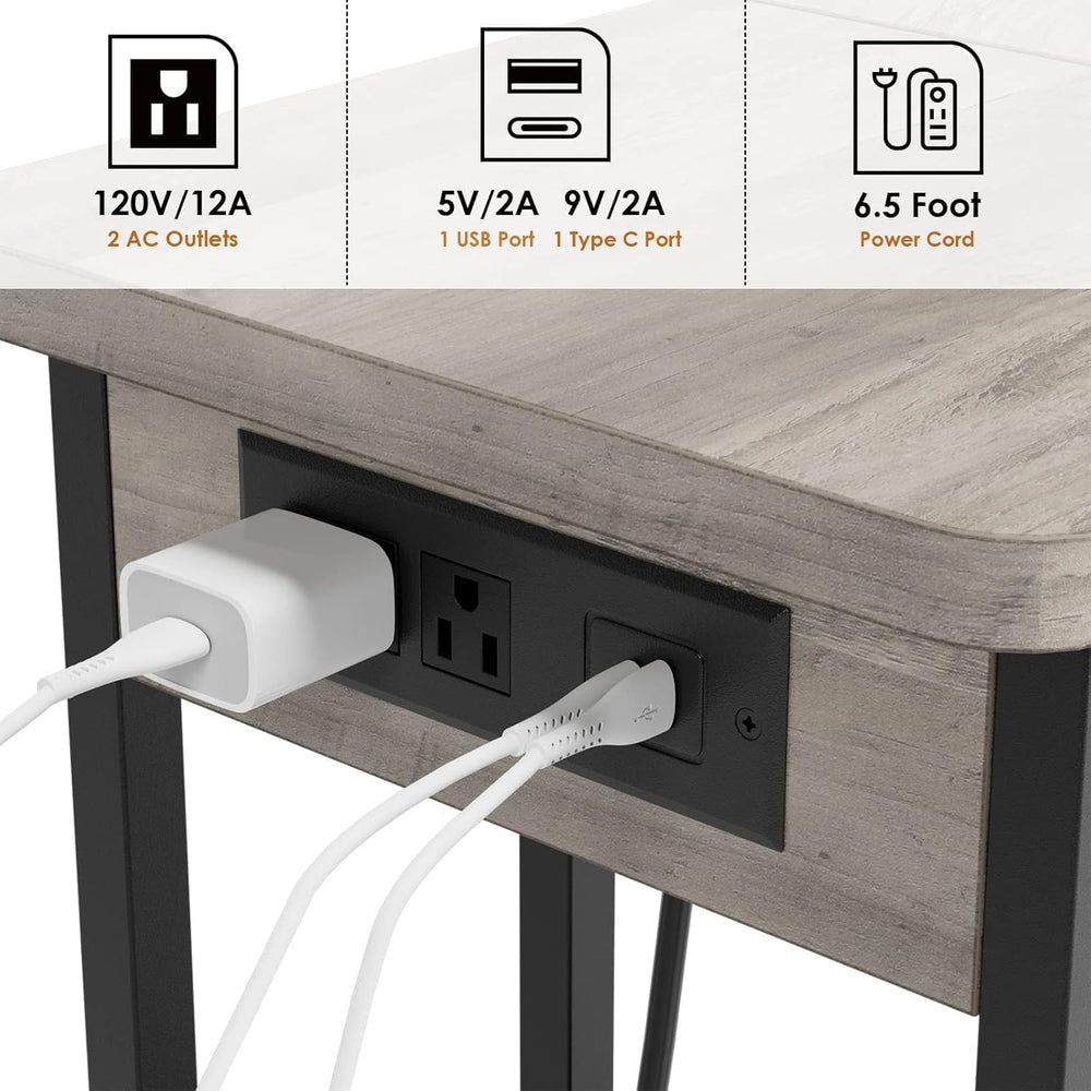 TrailBlaze C-Shaped Side Table with Charging Station, Flip Top End Table with...