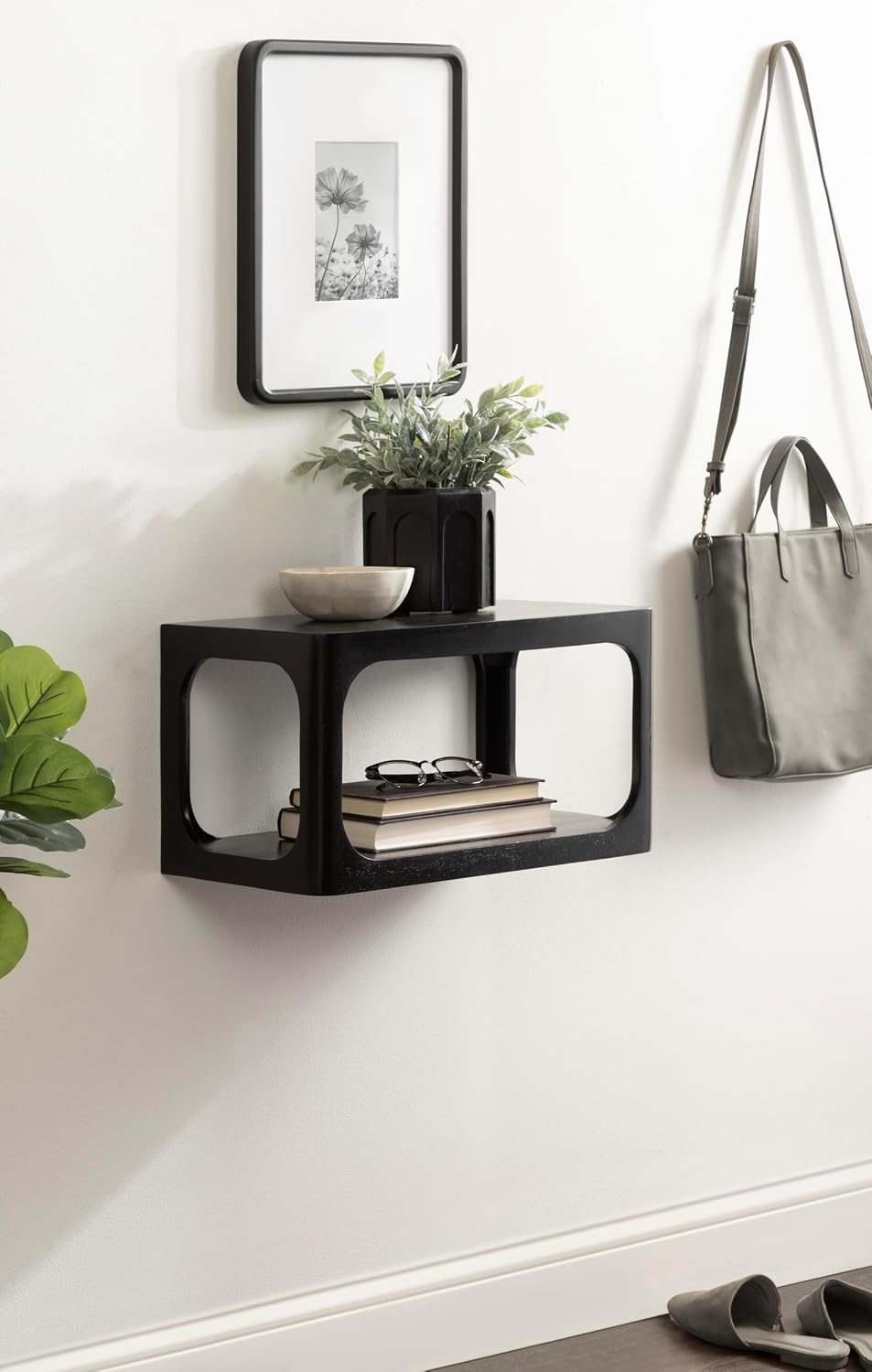 Kate and Laurel Dahl Modern Wood Floating Side Table, 18 x 10 x 10, Black, Co...