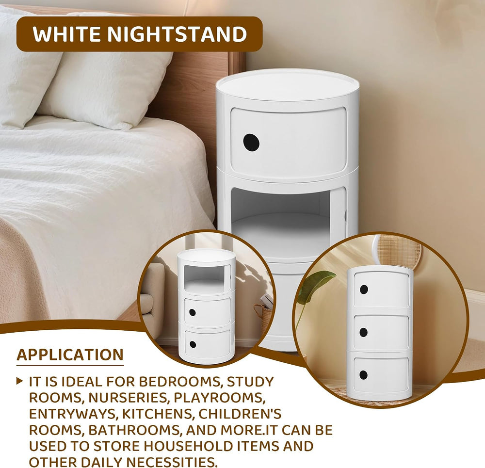 3 Tier Round with Storage, Modern Style Side Table, Multifunctional End Table...
