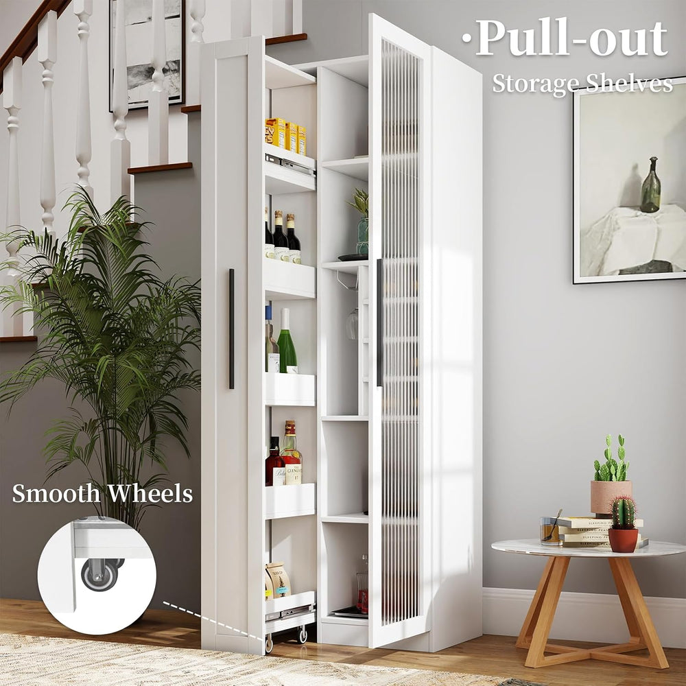 JOYSOURCE Kitchen Hutch Cabinet with 5-Tier Pull-Out Storage Shelves Tall Kit...