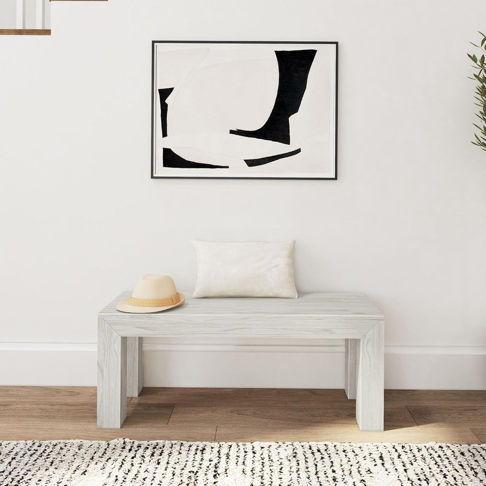 Plank+Beam Modern Dining Bench, 49 Inch, White Sand Wirebrush | Non-Toxic Fin...