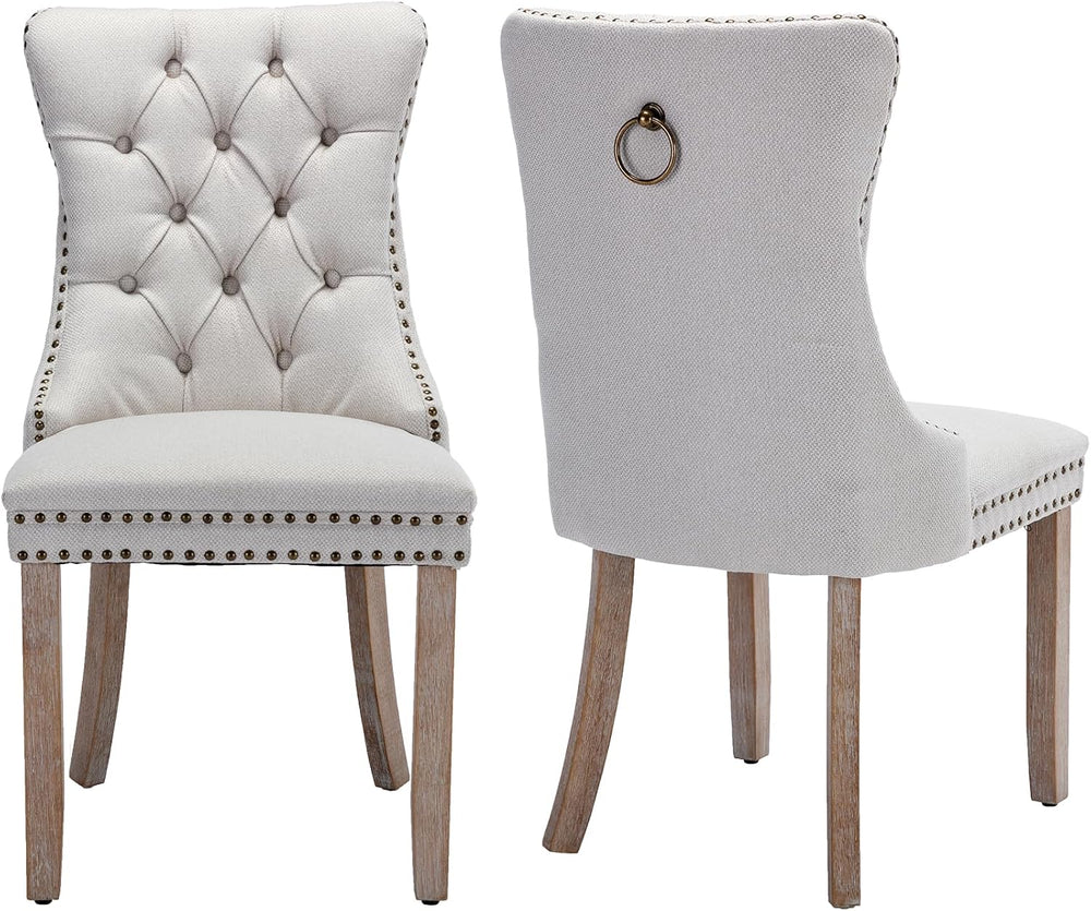 Linen Upholstered Dining Chairs Set of 2, Beige Mid Century Modern Dining Cha...