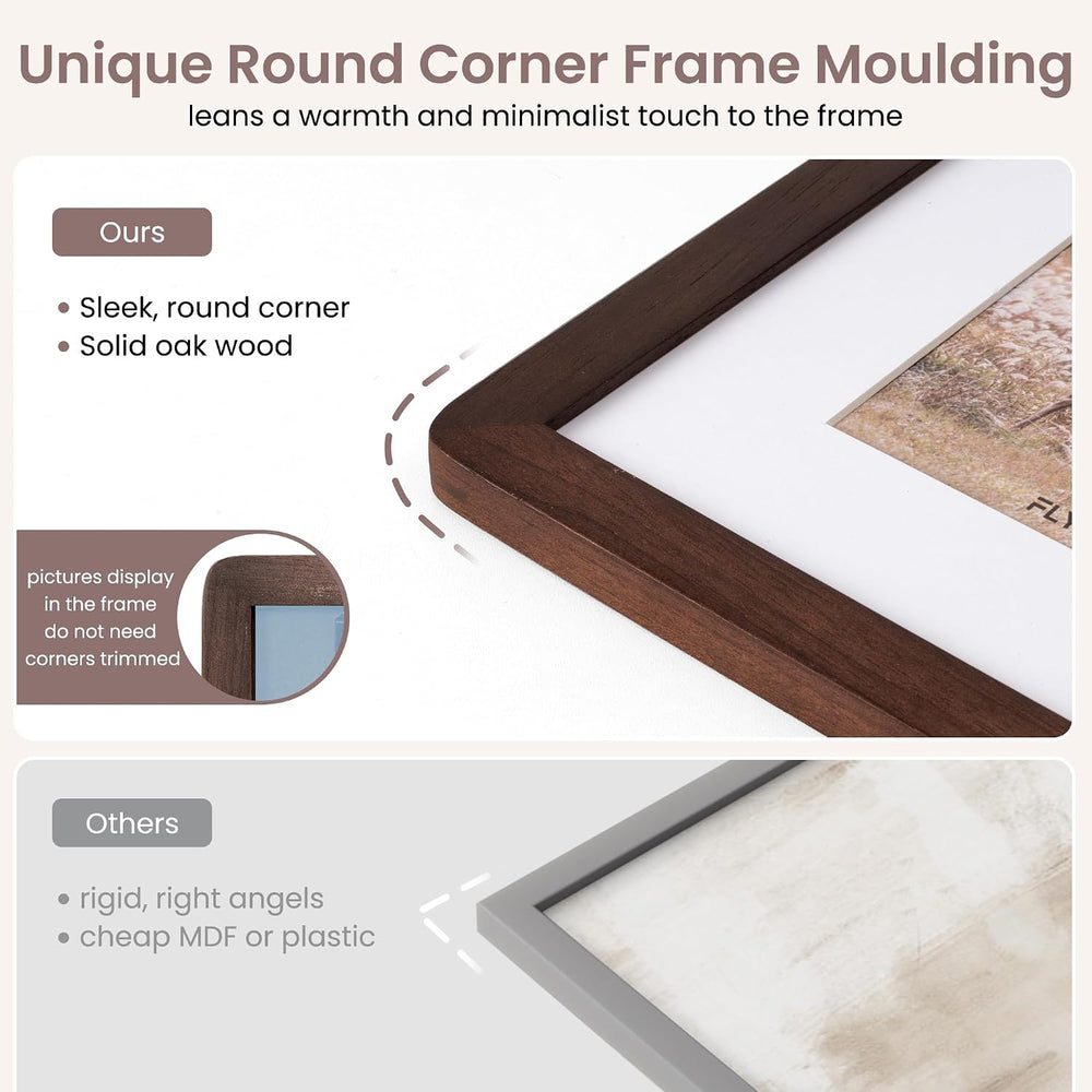 FLYJOE 11x14 Picture Frame - Solid Walnut Wood Frame With Mat For 8x10, 11x14...