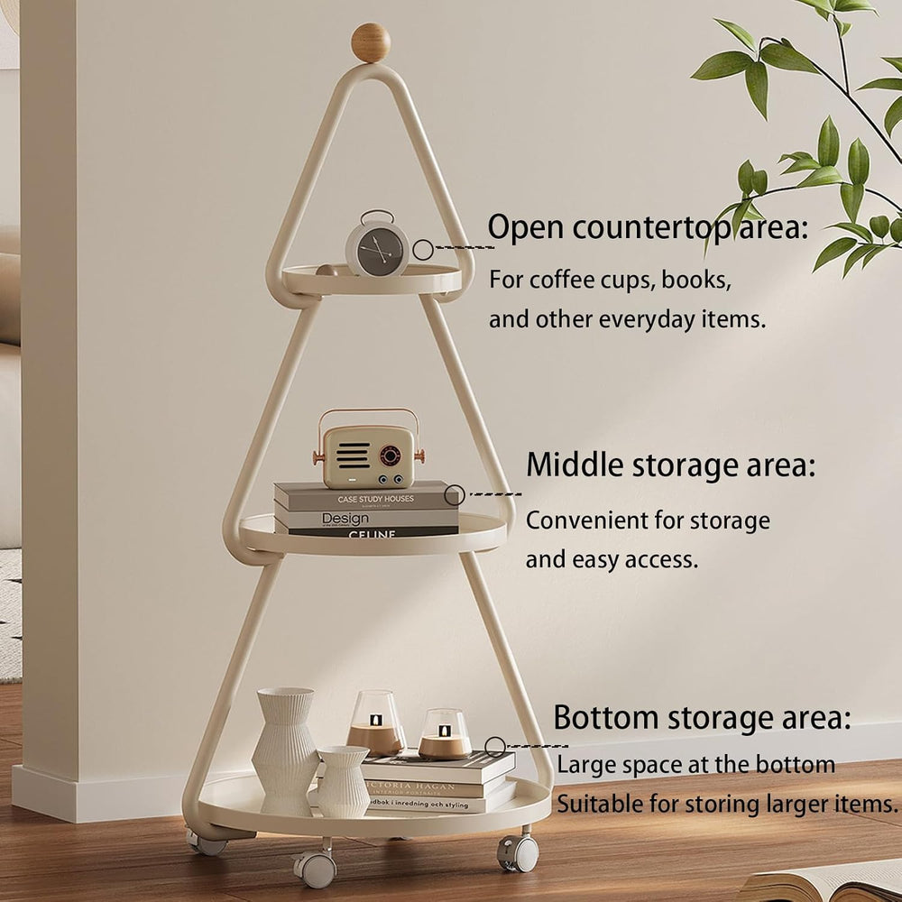 Tree-Shaped Side Table Metal 3-Tier End Table with Rolling Wheels Couch Table...