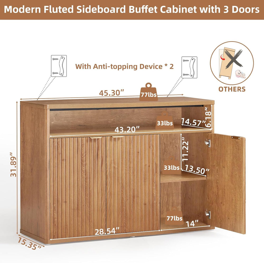 LEYAOYAO Fluted Buffet Cabinet with Storage, 45" Wide Modern Sideboard C...