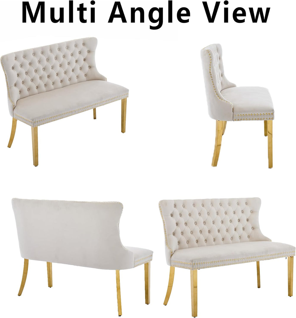 Upholstered Dining Bench with Back Button Tufted Settee Benches Small Lovesea...