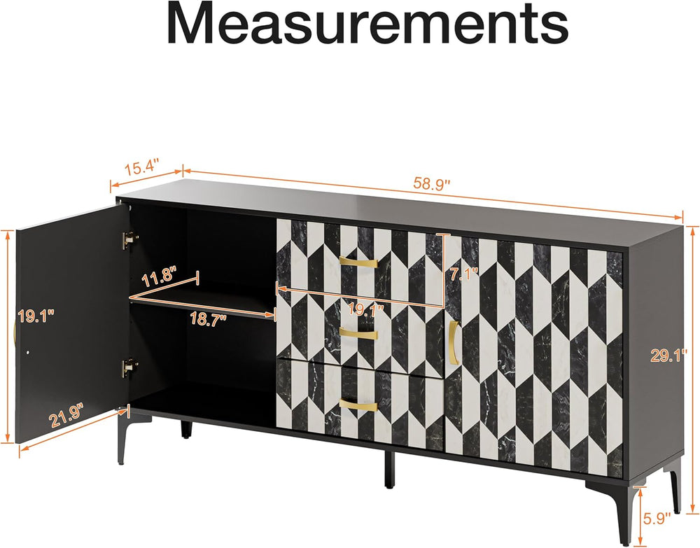 Anbuy Marble Buffet Cabinbet with Storage and 3 Drawers Sideboard Faux Marble...