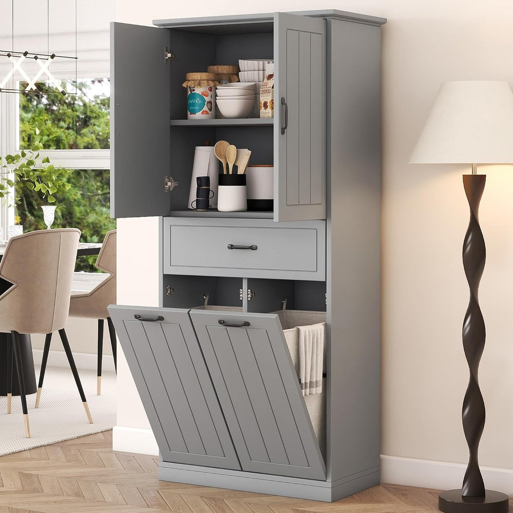 Merax 65.8" Pantry Cabinet with Two Doors & One Drawer & Two Lau...