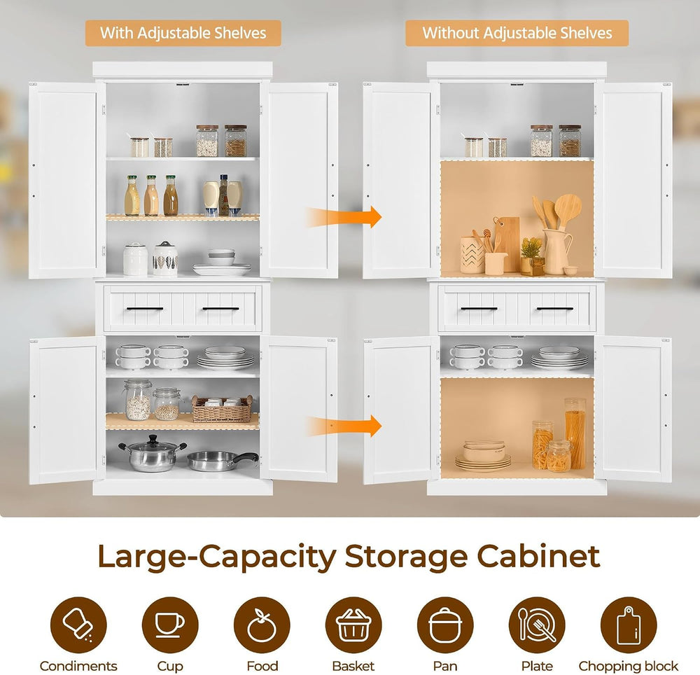 Yaheetech 72.5" H Freestanding 4-Door Kitchen Storage Cabinet,White | St...