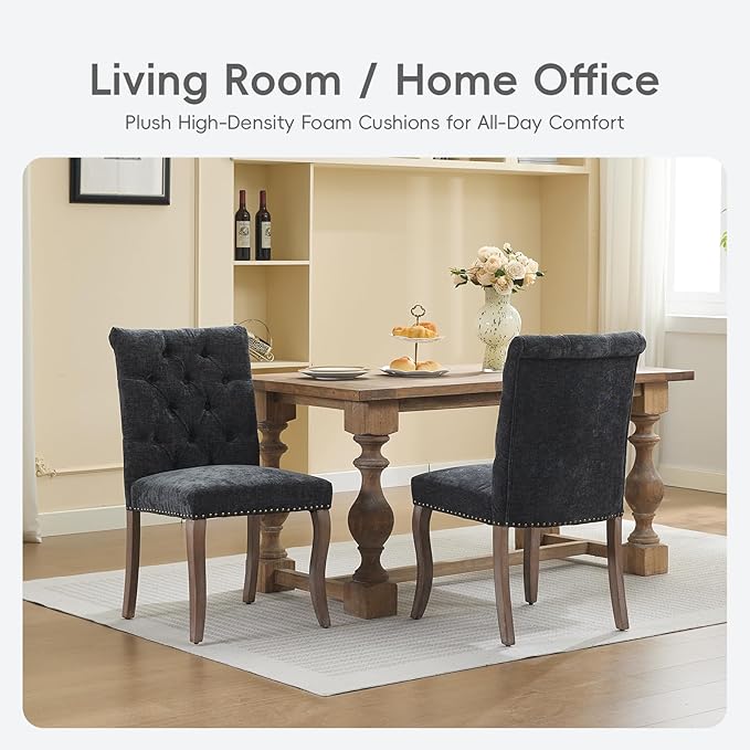 Upholstered Tufted Chenille Dining Side Chairs, Armless Nailhead Trim Chairs ...