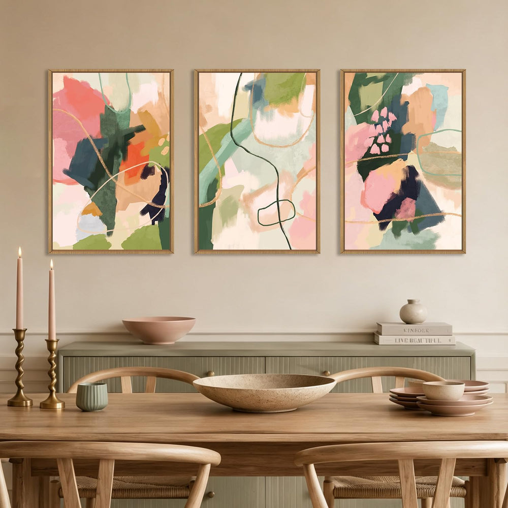 DRACIT Colorful Abstract Framed Canvas Wall Art Set,Modern Multicolor Pastel ...