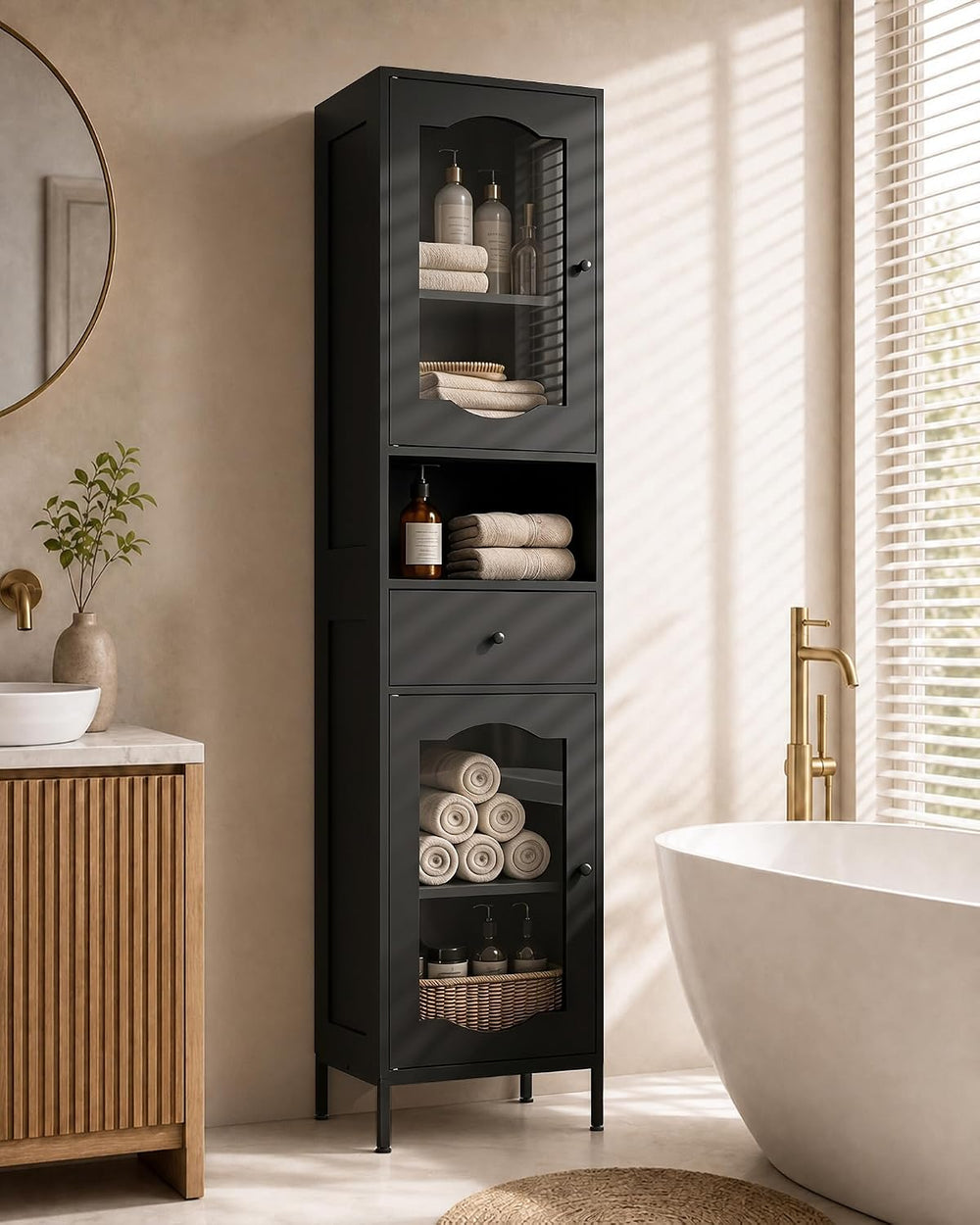 fineway 68"H x 16"W Tall Bathroom Storage Cabinet with Door & D...