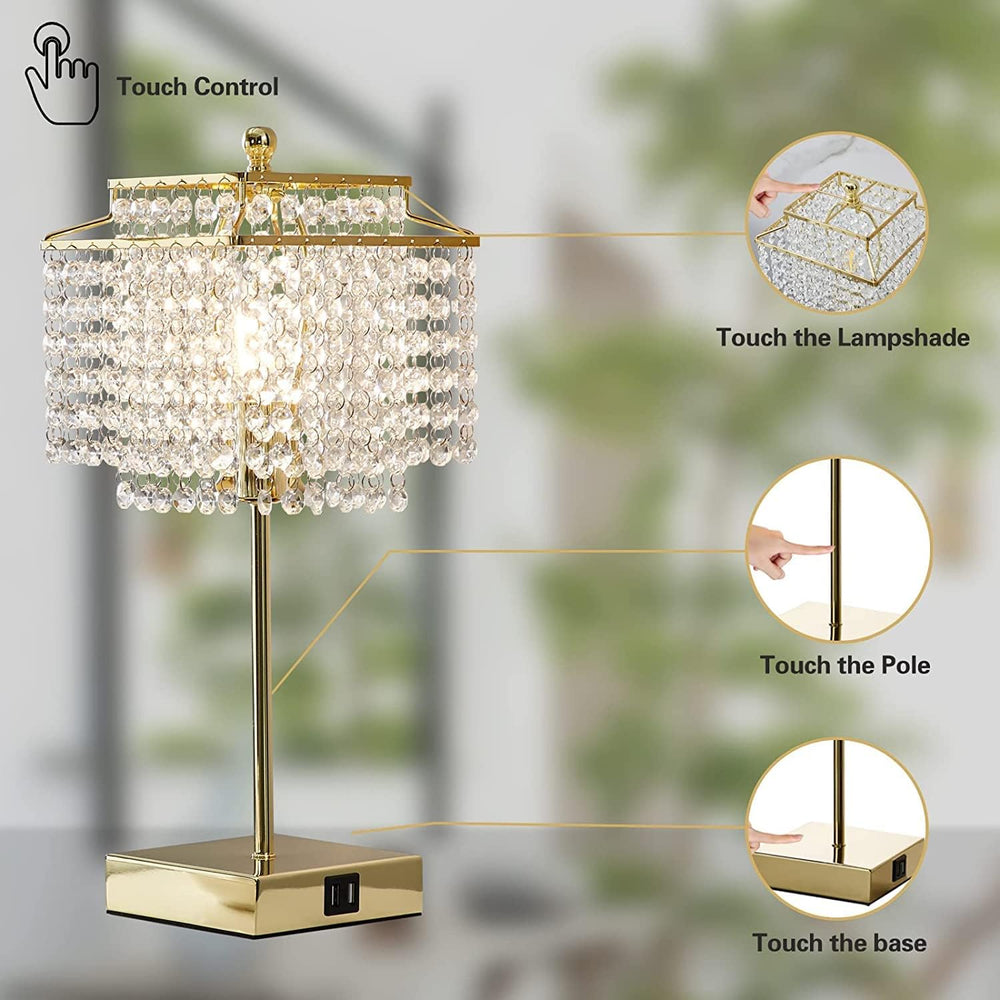 Crystal Touch Table Lamp, Bedside Lamps Gold Bedroom Lamp Nightstand Lamps