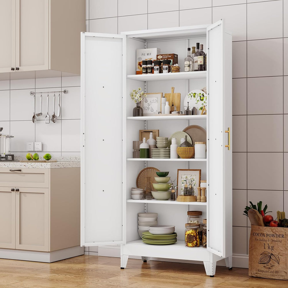 71" H Metal Kitchen Pantry Storage Cabinet, Freestanding Cupboard with 2...