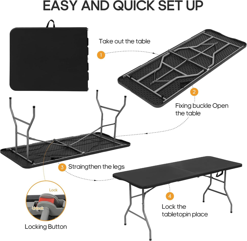 5ft Folding Table Heavy Duty 350 LBS Capacity Foldable Table with 18% Thicker...