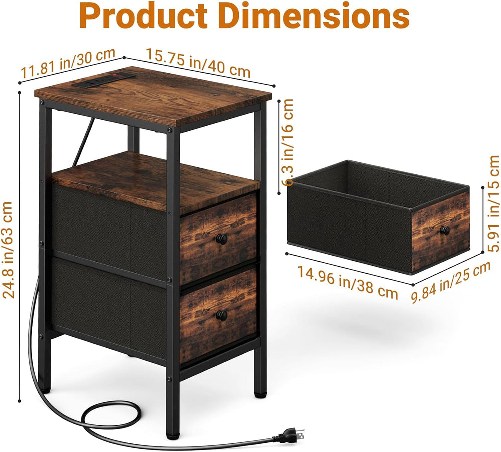 Lewondr End Table with Charging Station and LED Light, Narrow Side Table with...