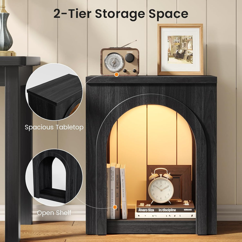 Sikaic Arched End Table Set of 2 with LED Lights, Modern NightStand with Arch...