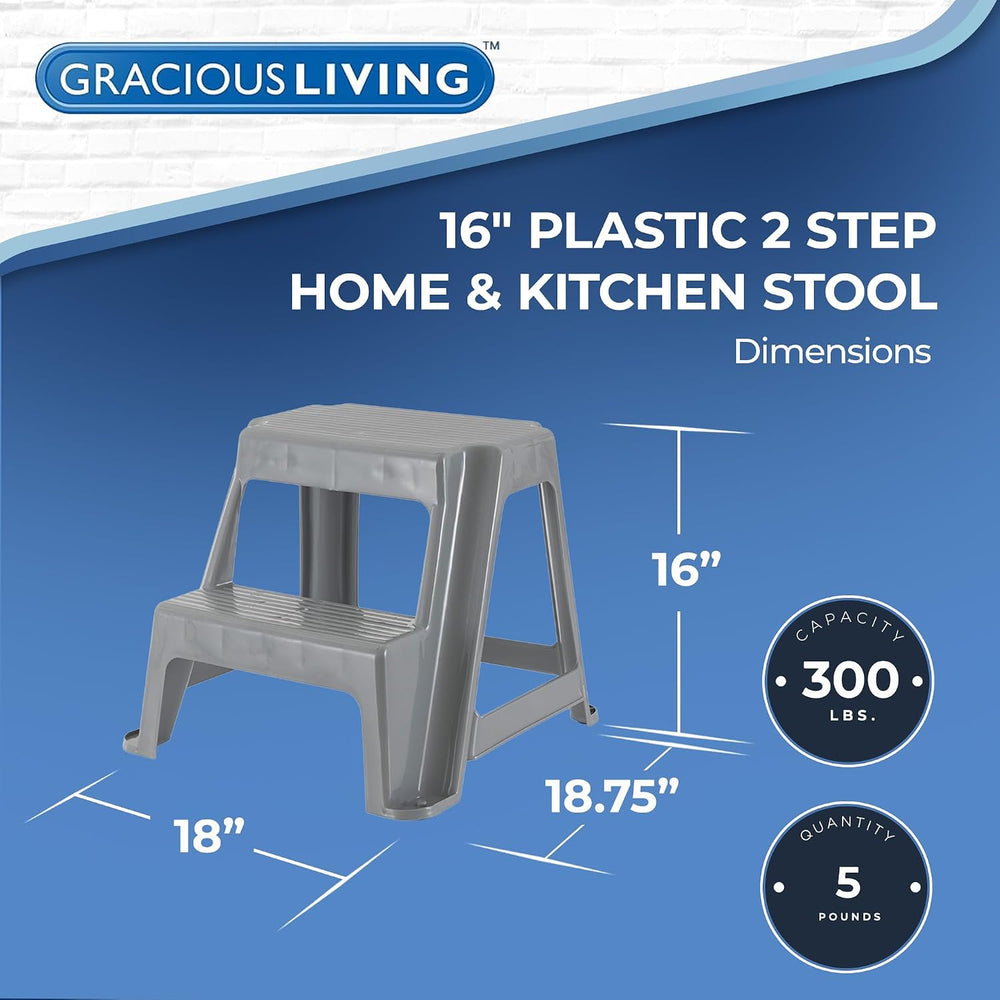 Gracious Living 2-Step Stool, Portable Plastic Stepping Stool for Dorm, Home,...