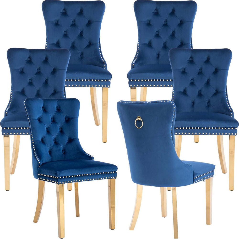 Velvet Dining Chairs Set of 6, Tufted Upholstered High Wingback Chairs with N...