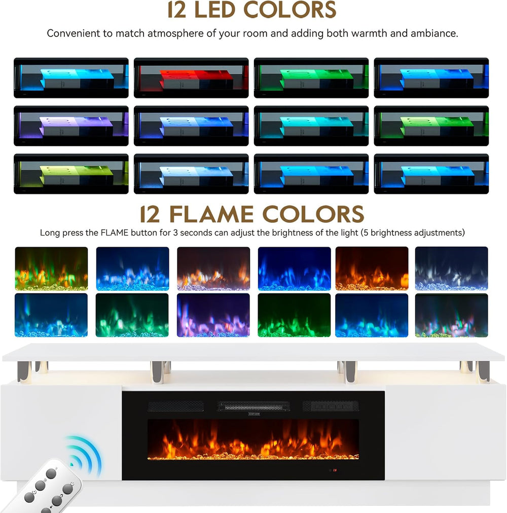 70" Fireplace TV Stand for TVs UP to 80", Electric Fireplace Entert...