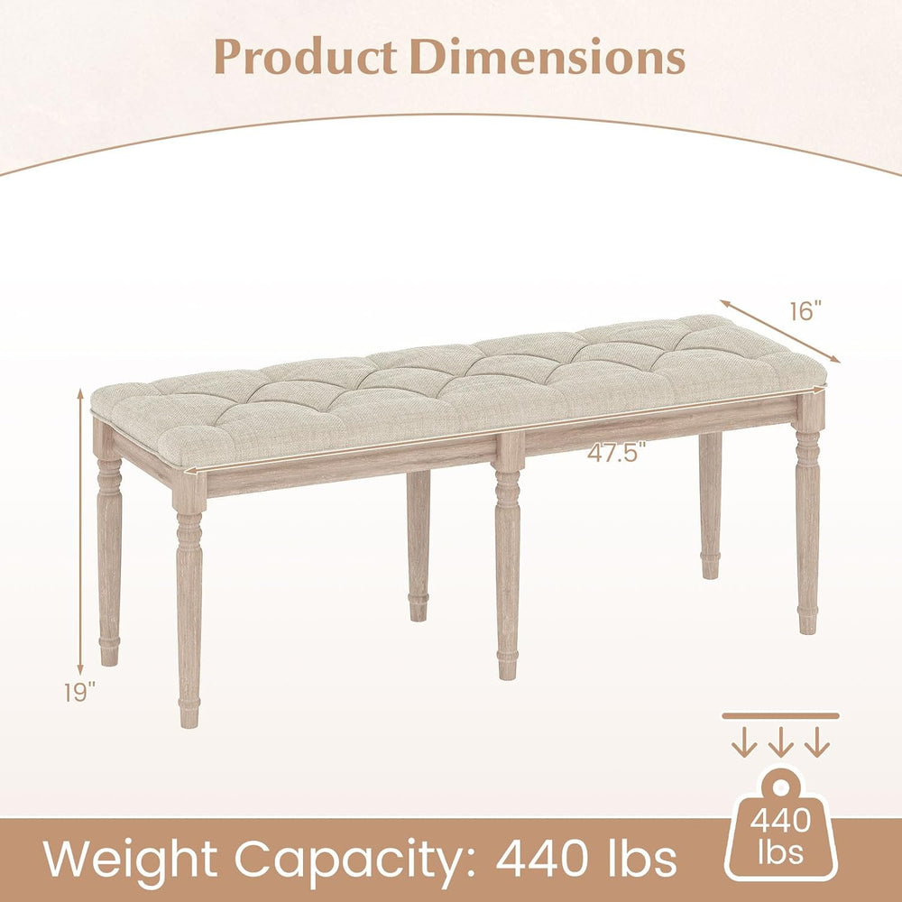 GOFLAME 47.5” Upholstered Bedroom Bench, French Tufted End of Bed Bench with ...