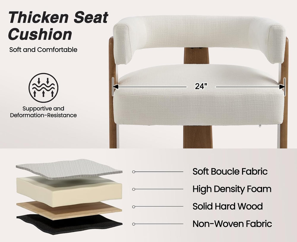 Shunzhi White Barrel Dining Chairs Set of 2 Modern Upholstered Dining Room Ch...