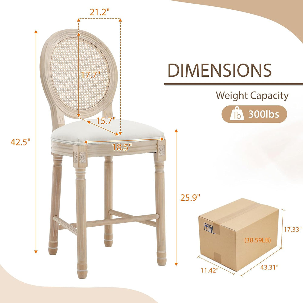 26” French Country Bar stools Set of 2,Rattan Counter Stools,Beige