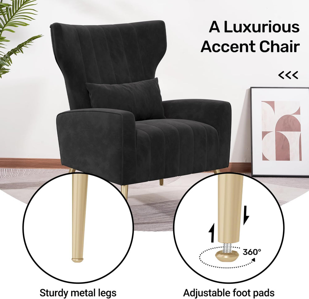 Nebuaegis Black Velvet Accent Chair Set of 2, Wingback Chair for Living Room,...