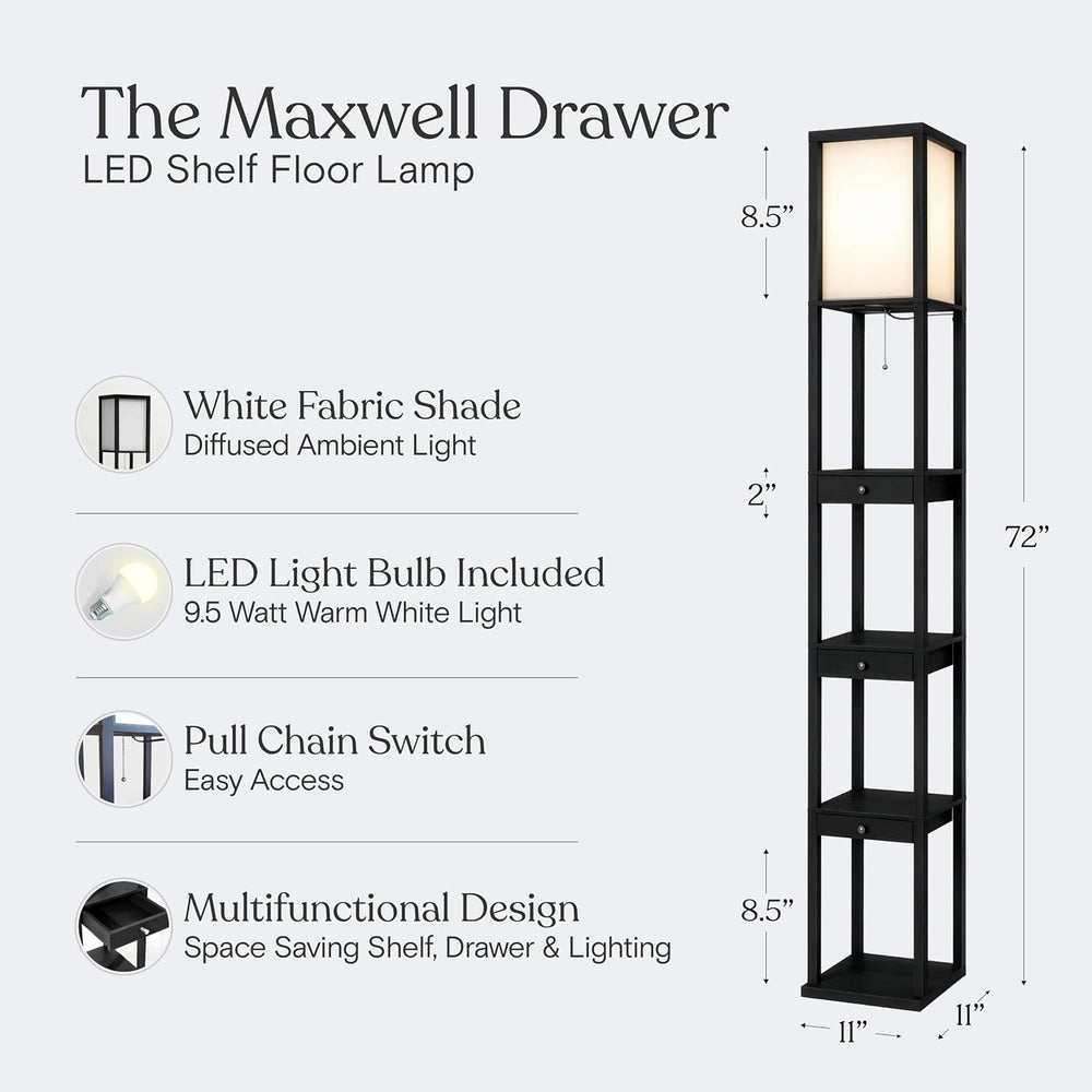 Brightech Maxwell Drawer Edition - Modern Shelf Floor Lamp with Drawer - Corn...
