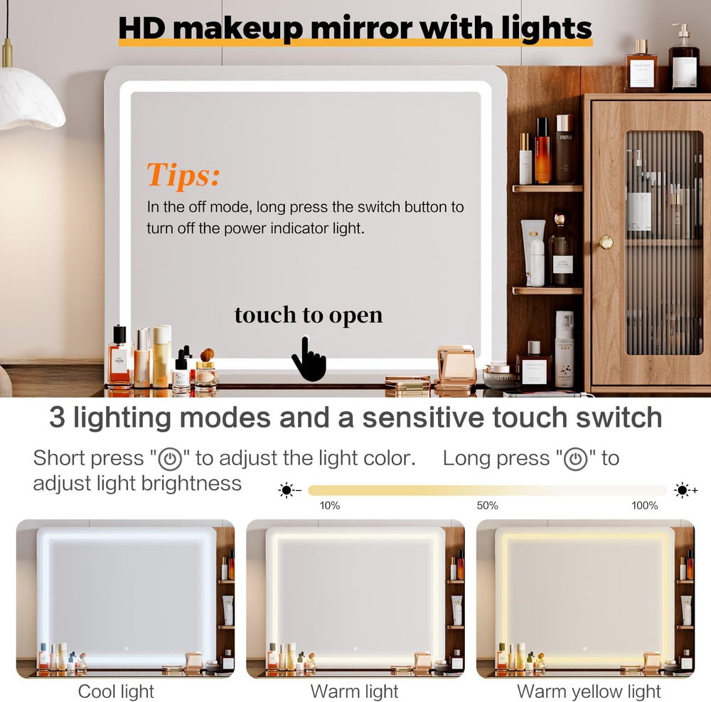 Arulvmrn Vanity Desk with 29.53" HD Lighted Mirror, 47.24" Big Mode...