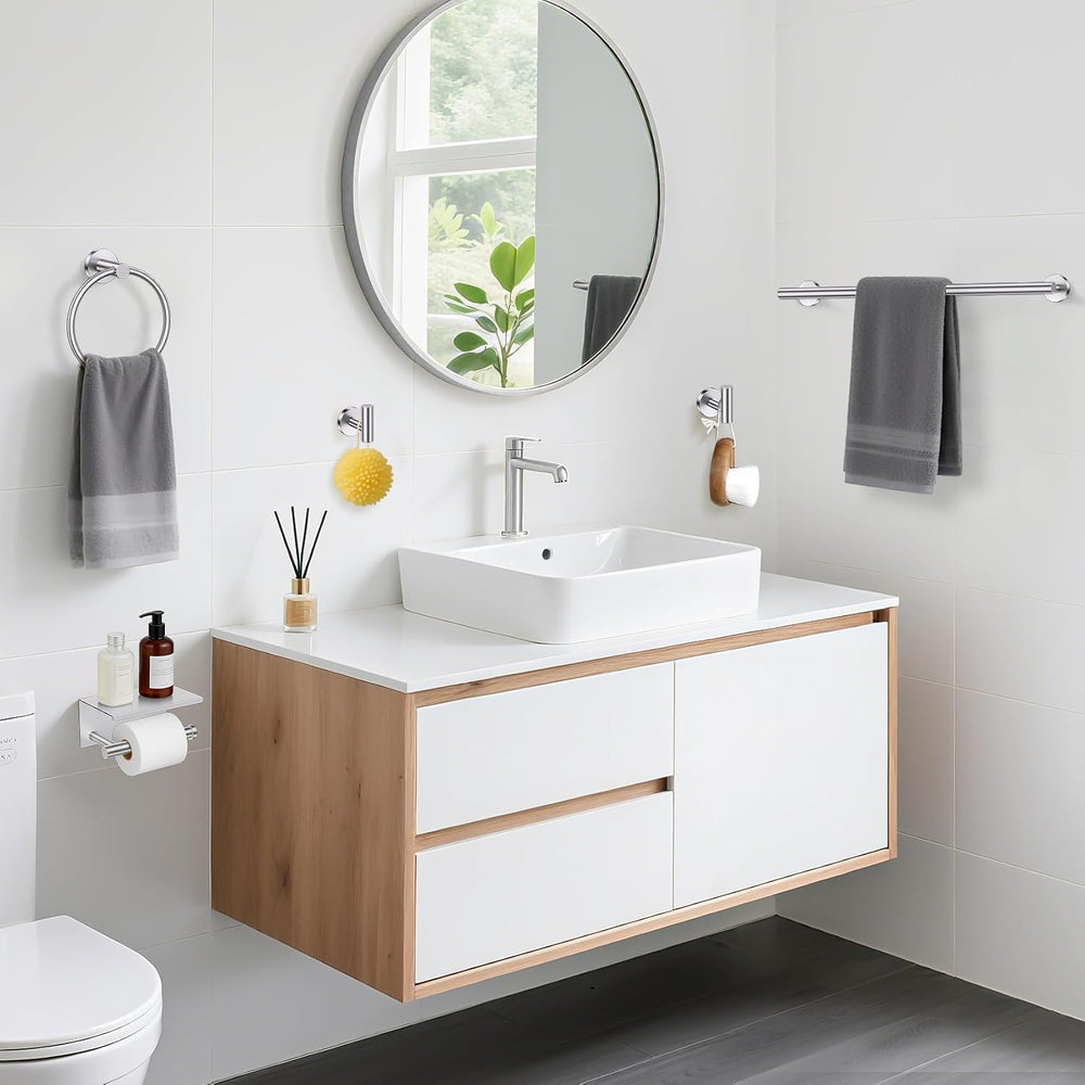 TURS Brushed Nickel 5-Piece Bathroom Hardware Set Towel Bar Set SUS304 Stainl...