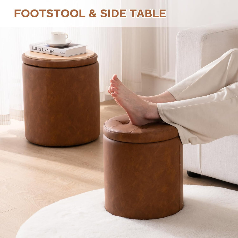 Round Ottoman with Storage Set of 2, 12.6"W x 14.17"H & 14.76&q...