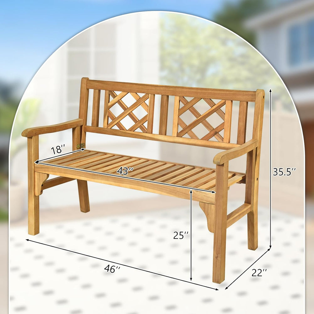 Tangkula Folding Outdoor Wood Garden Bench, Foldable Acacia Wood Patio Bench ...