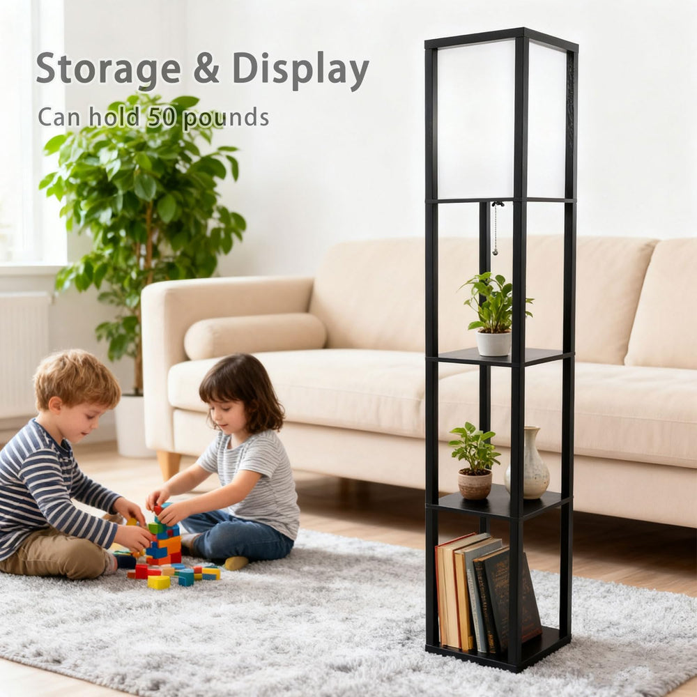 Floor Lamp with Shelves, Modern Square Shelf Lamp for Living Room, Corner Sta...