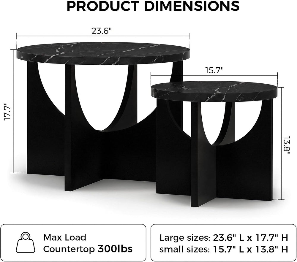 LIKIMIO Nesting Coffee Tables Set of 2, 23.6" Small Round Tables, Black