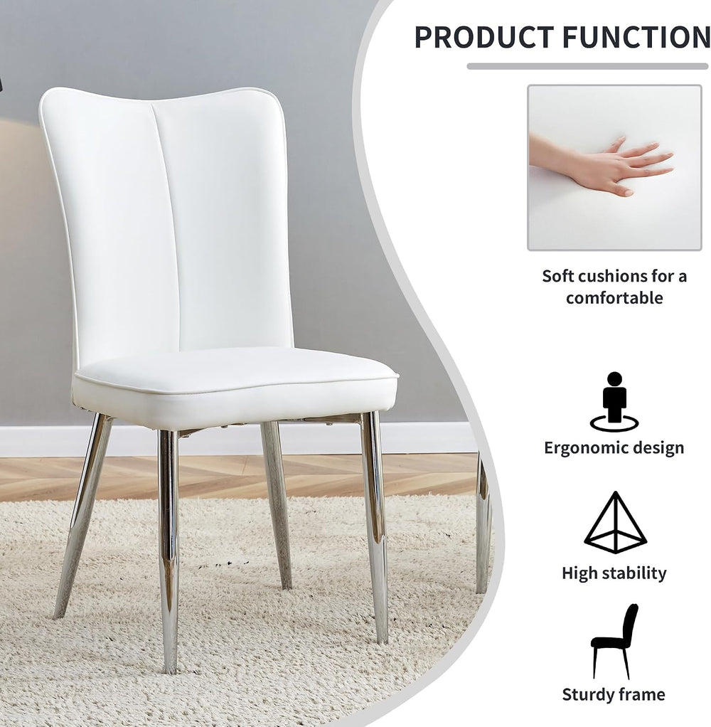 Dining Room Chairs Set - 2x Modern Faux Leather High Back Armless Chairs, Chr...