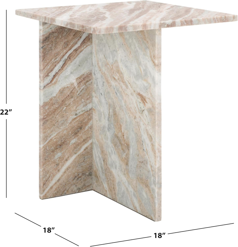 SAFAVIEH Couture Collection Adriano White/Brown 2-Leg Marble Accent Table (Fu...