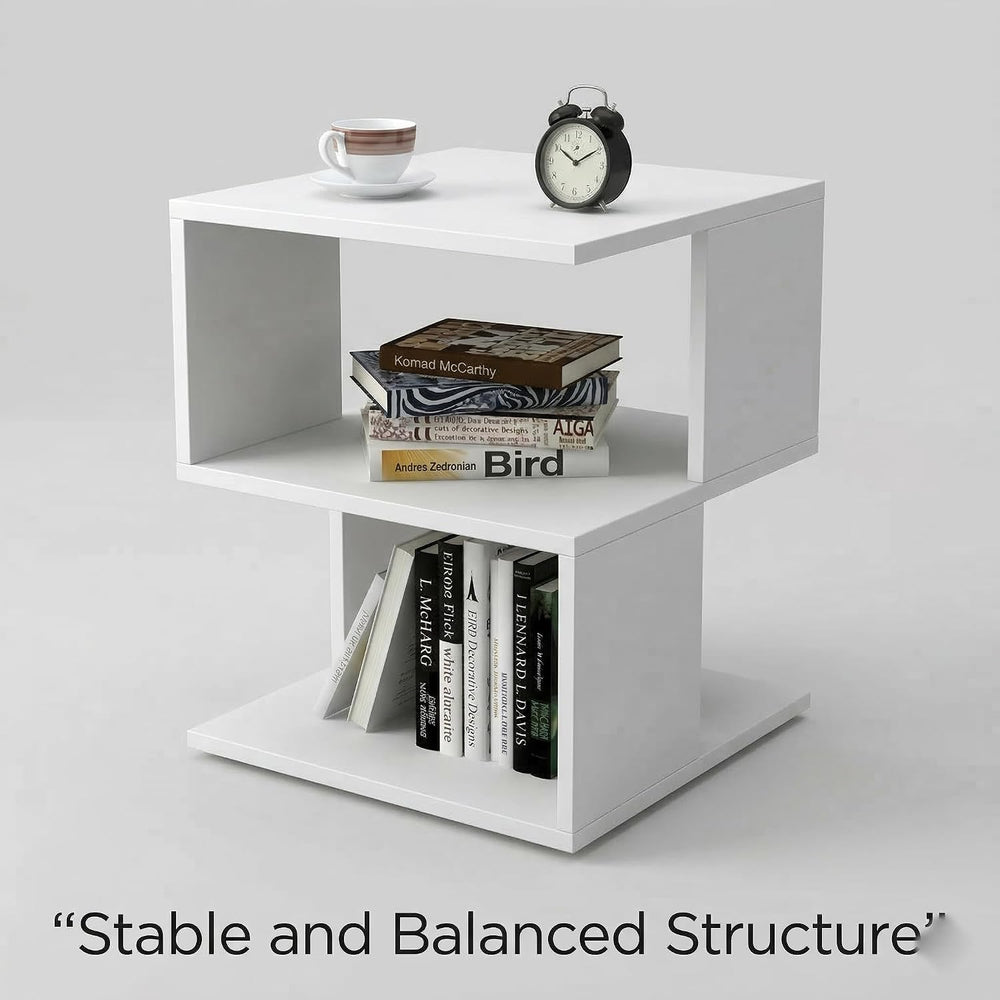 Small White Nightstand with Shelf, Modern Bedside Table, MDF Wood End Table f...