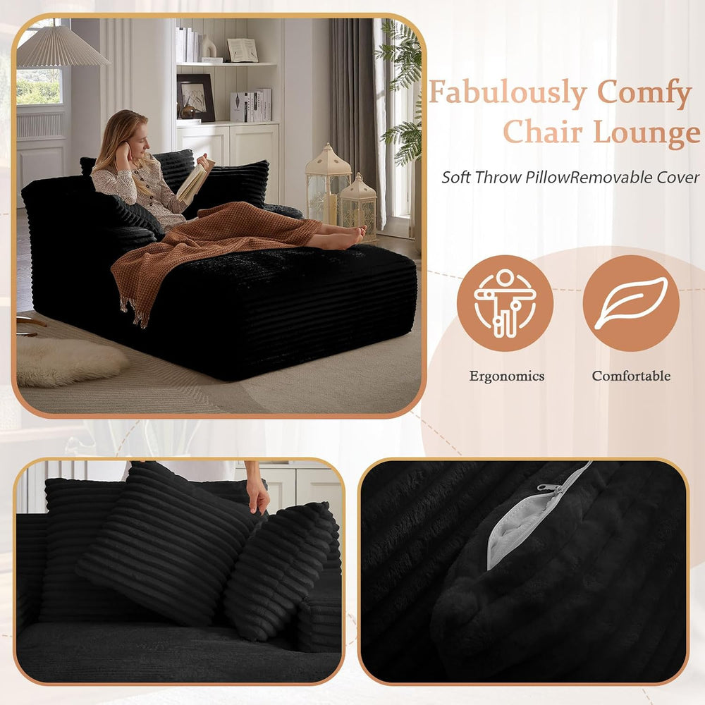 Lakifun 49.2" Oversized Chaise Lounge Chair, Deep Seat Upholstered Cozy ...