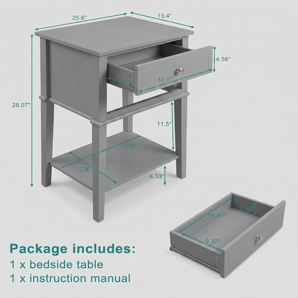 SEJOV EJOV 28" Tall Nightstand Set 2 with 2 Drawers and Open Shelf, Gray...