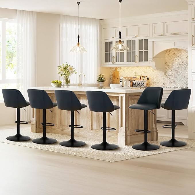 COLAMY Bar Stools Set of 2, Modern Swivel Bar Chairs, Adjustable PU Leather U...