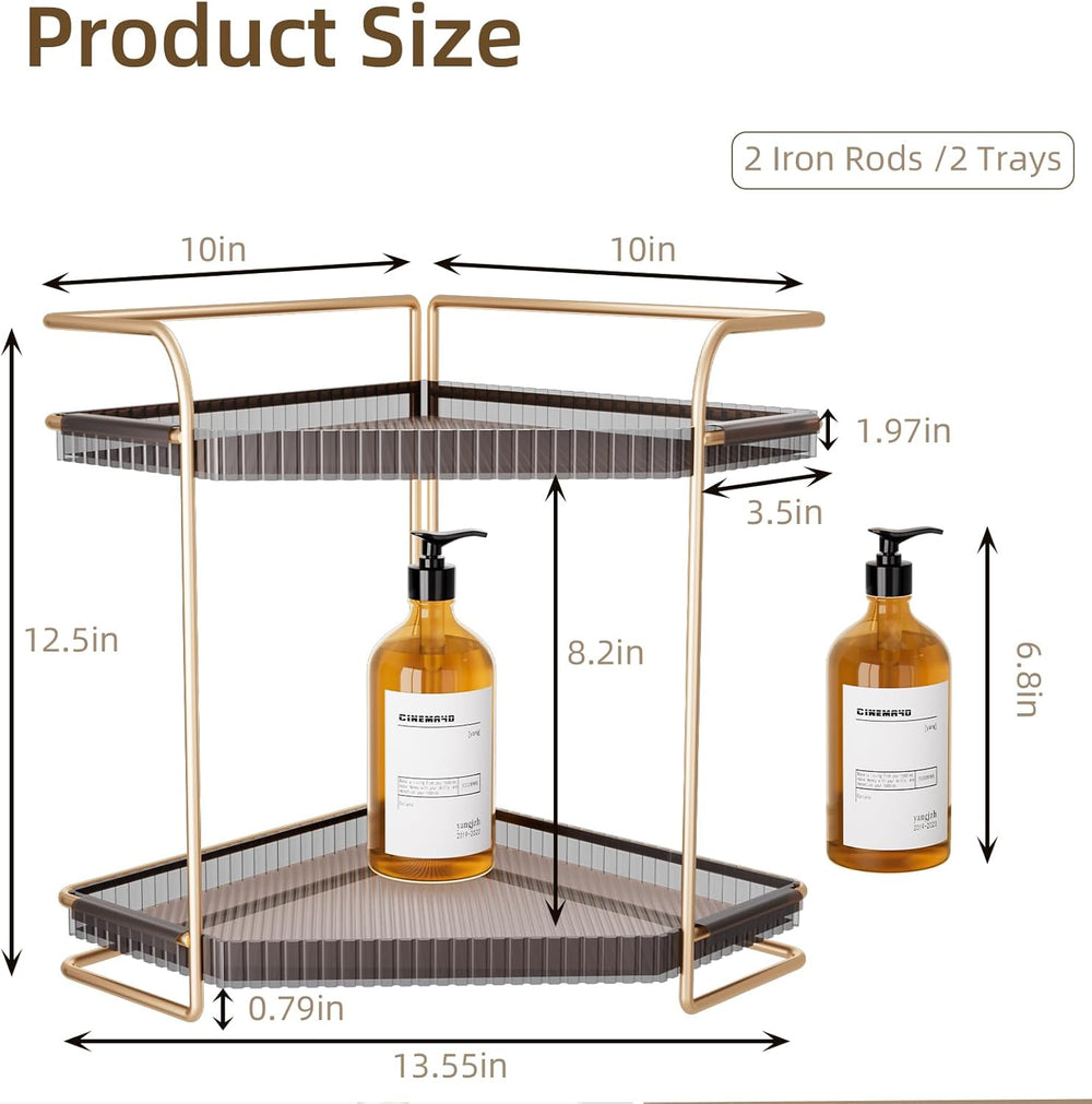 LEEDA 2-Tier Corner Bathroom Counter Organizer, Countertop Makeup & Skinc...