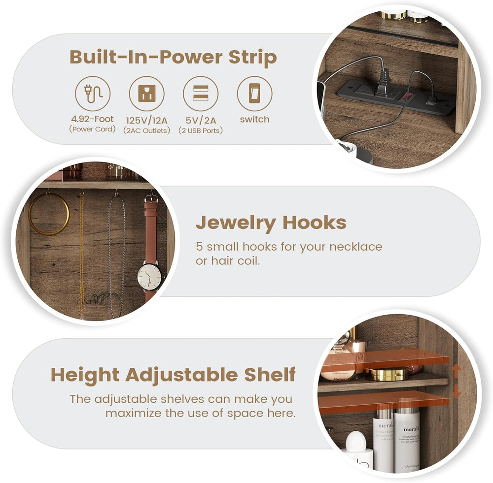 AOGLLATI Makeup Vanity with Lights & Barn Doors, Vanity Desk with Mirror ...