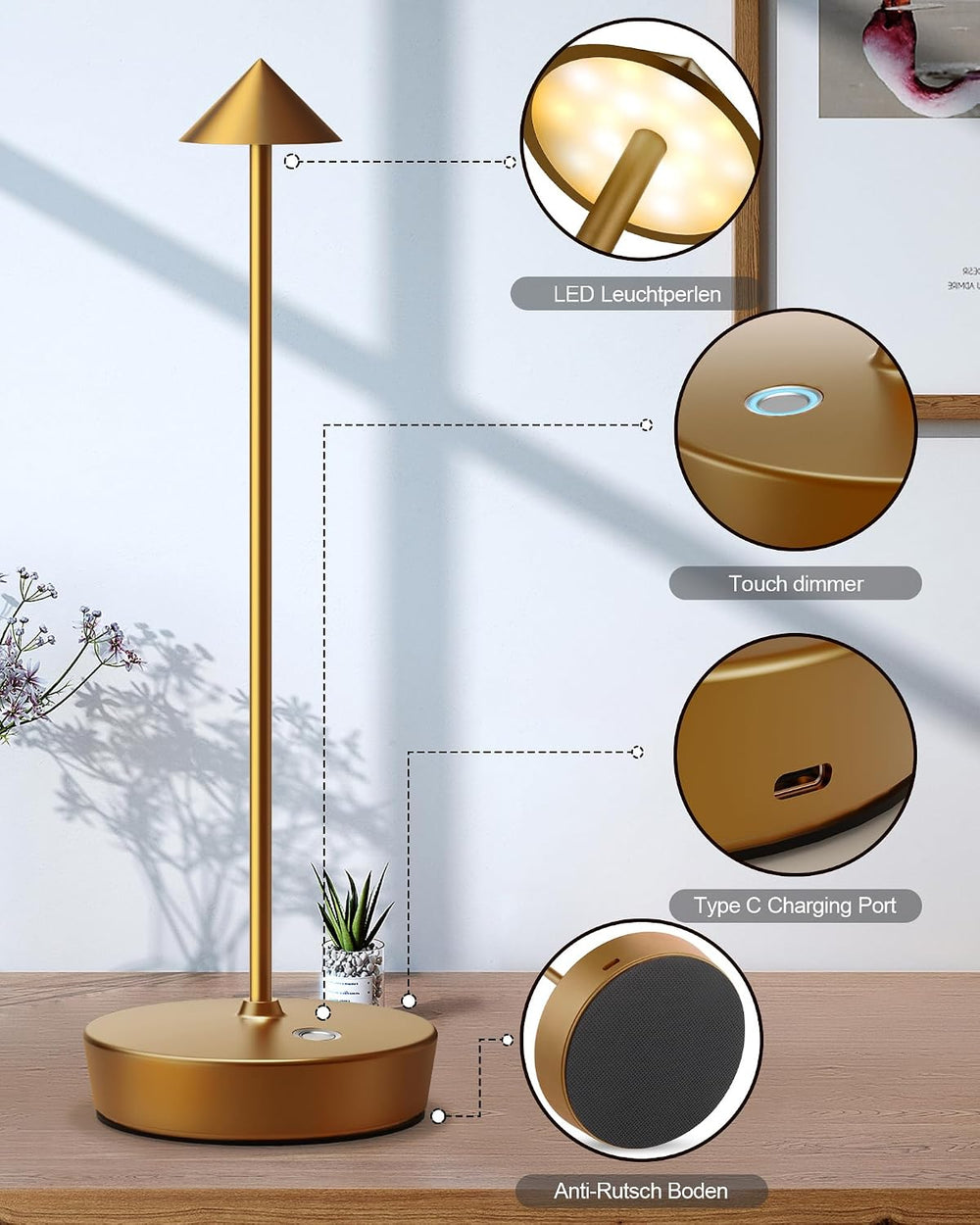 Cordless Table Lamp Rechargeable 6000mAh Battery Outdoor LED Light